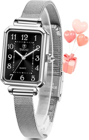 Waterproof Thin Watch Easy Read alluvial hemisphere Analog Quartz Minimalist Women Watch Reloj de Mujer Women Watches Rose Gold Mesh Womens Watches for Small Wrists Classic Square Diamond Watch 