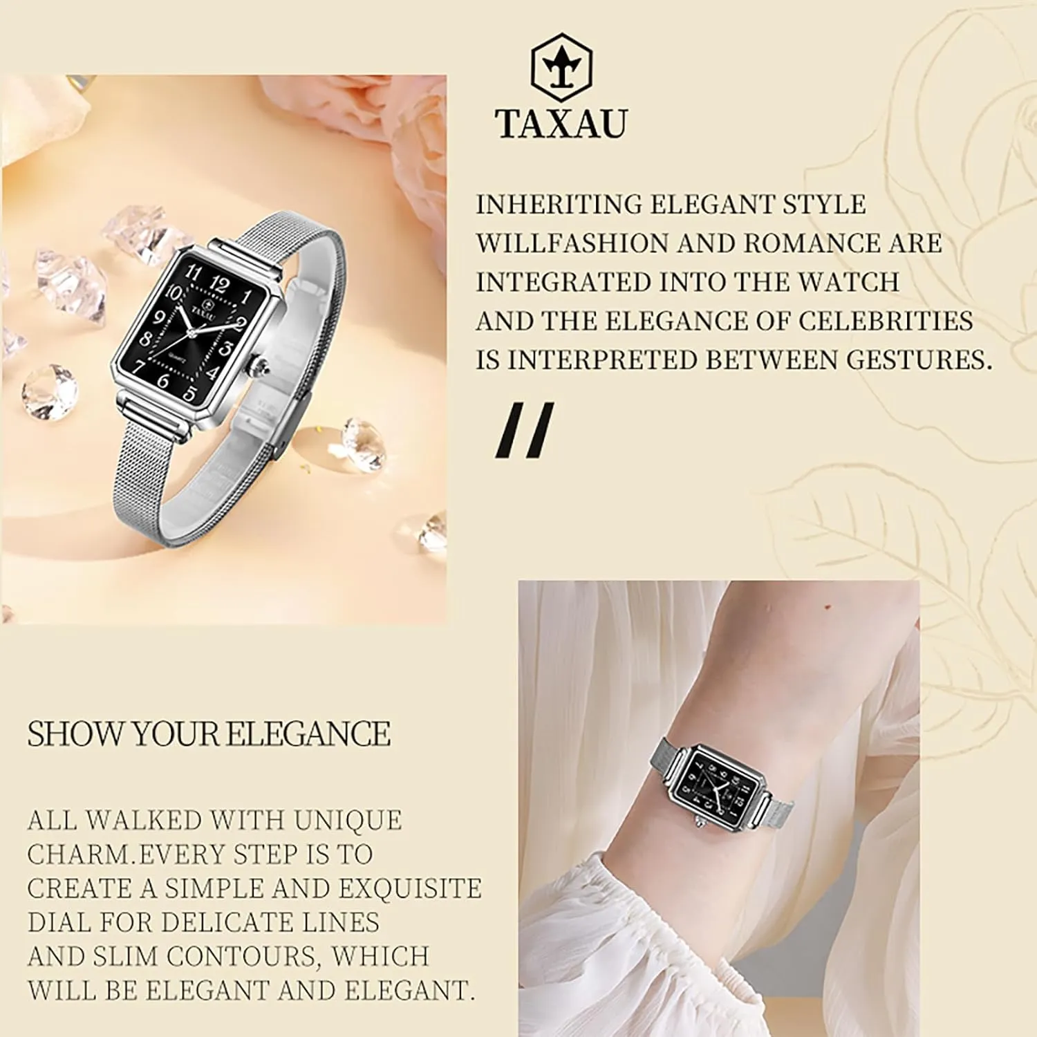 Waterproof Thin Watch Easy Read alluvial hemisphere Analog Quartz Minimalist Women Watch Reloj de Mujer Women Watches Rose Gold Mesh Womens Watches for Small Wrists Classic Square Diamond Watch 