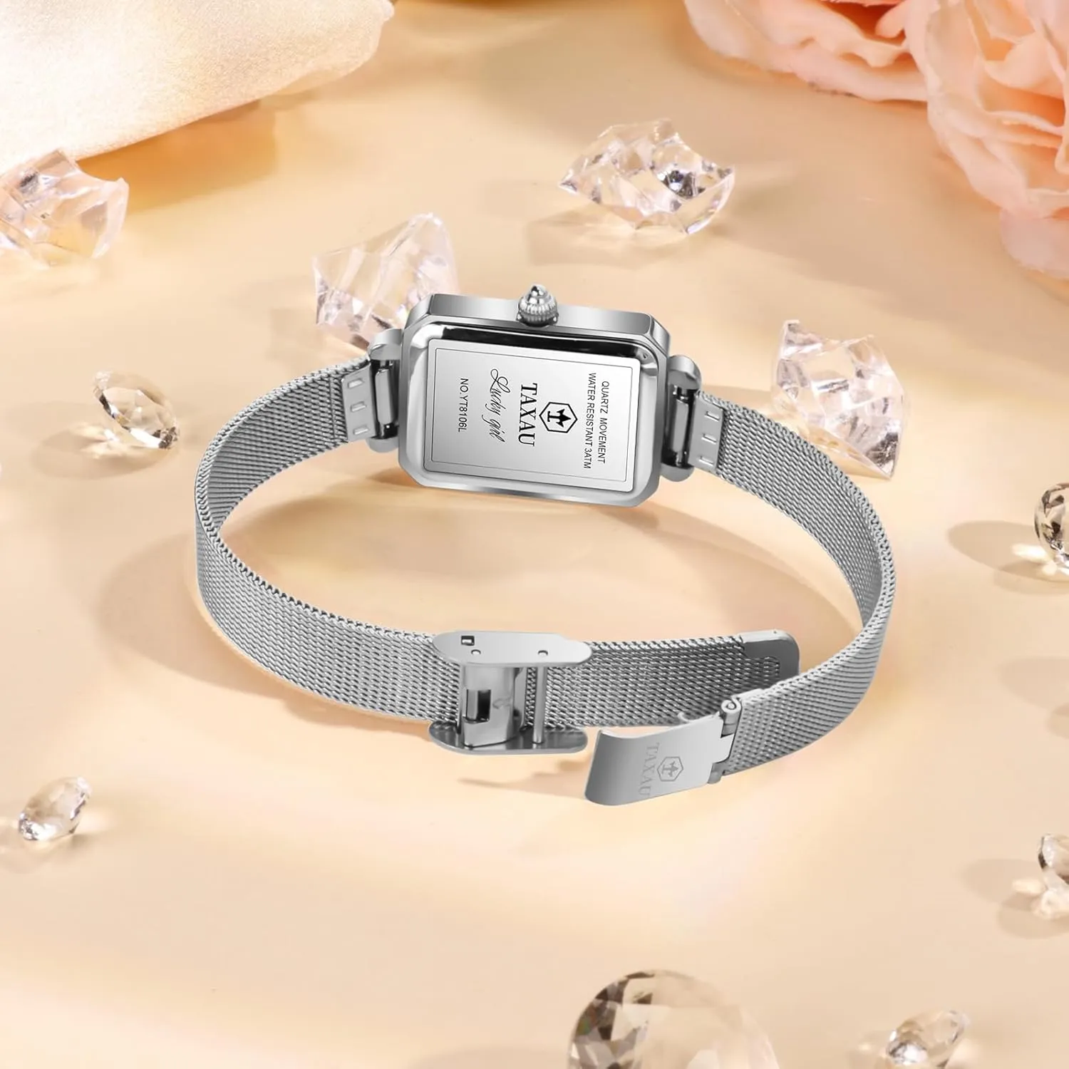 Waterproof Thin Watch Easy Read alluvial hemisphere Analog Quartz Minimalist Women Watch Reloj de Mujer Women Watches Rose Gold Mesh Womens Watches for Small Wrists Classic Square Diamond Watch 