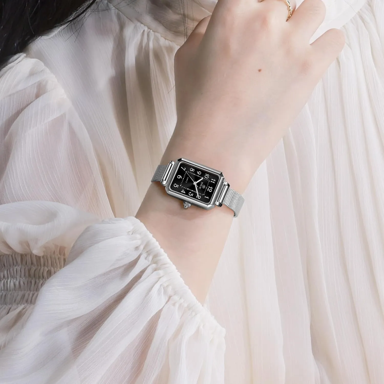 Waterproof Thin Watch Easy Read alluvial hemisphere Analog Quartz Minimalist Women Watch Reloj de Mujer Women Watches Rose Gold Mesh Womens Watches for Small Wrists Classic Square Diamond Watch 