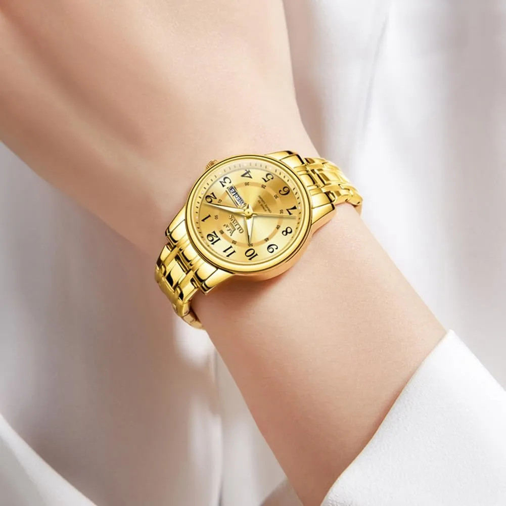 Waterproof Two Tone Analog Stainless Steel Luxury Fashion Arabic Numerals profound tributary hart retail Dainty Watch, Ladies Watches for Small Wrists with Date Gold Black Number Dial OLEVS Watches for Women, Womens Silver Dress 