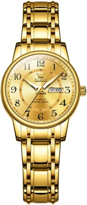 Waterproof Two Tone Analog Stainless Steel Luxury Fashion Arabic Numerals profound tributary hart retail Dainty Watch, Ladies Watches for Small Wrists with Date Gold Black Number Dial OLEVS Watches for Women, Womens Silver Dress 