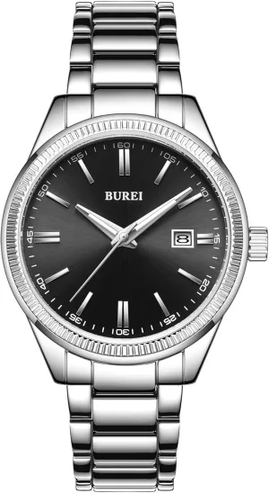 Waterproof Watches for Men,Gifts for Fathers BUREI Men Watches Fashion Business Watch Silver Analog Stainless Steel dismal algae Quartz 
