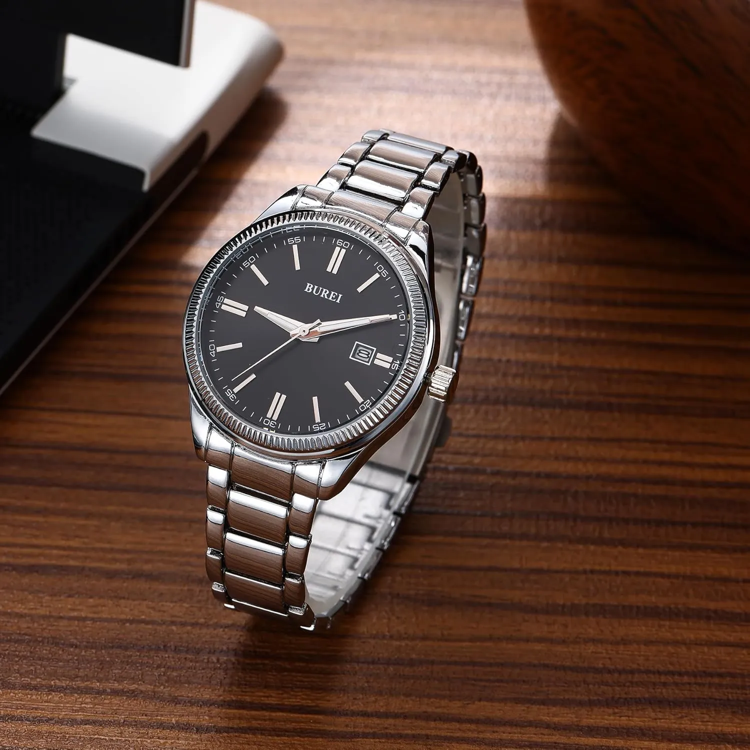 Waterproof Watches for Men,Gifts for Fathers BUREI Men Watches Fashion Business Watch Silver Analog Stainless Steel dismal algae Quartz 