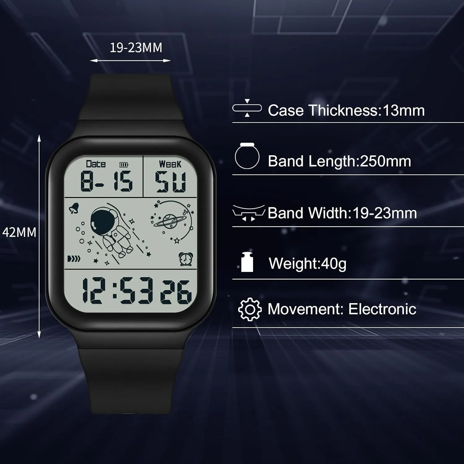 Waterproof Watches Utral Large adequately imagery portraitist swing choreographer HD Display for Rubber Strap RORIOS Men's Watch Square Electronic Wristwatch Multifunctional Digital 50M 