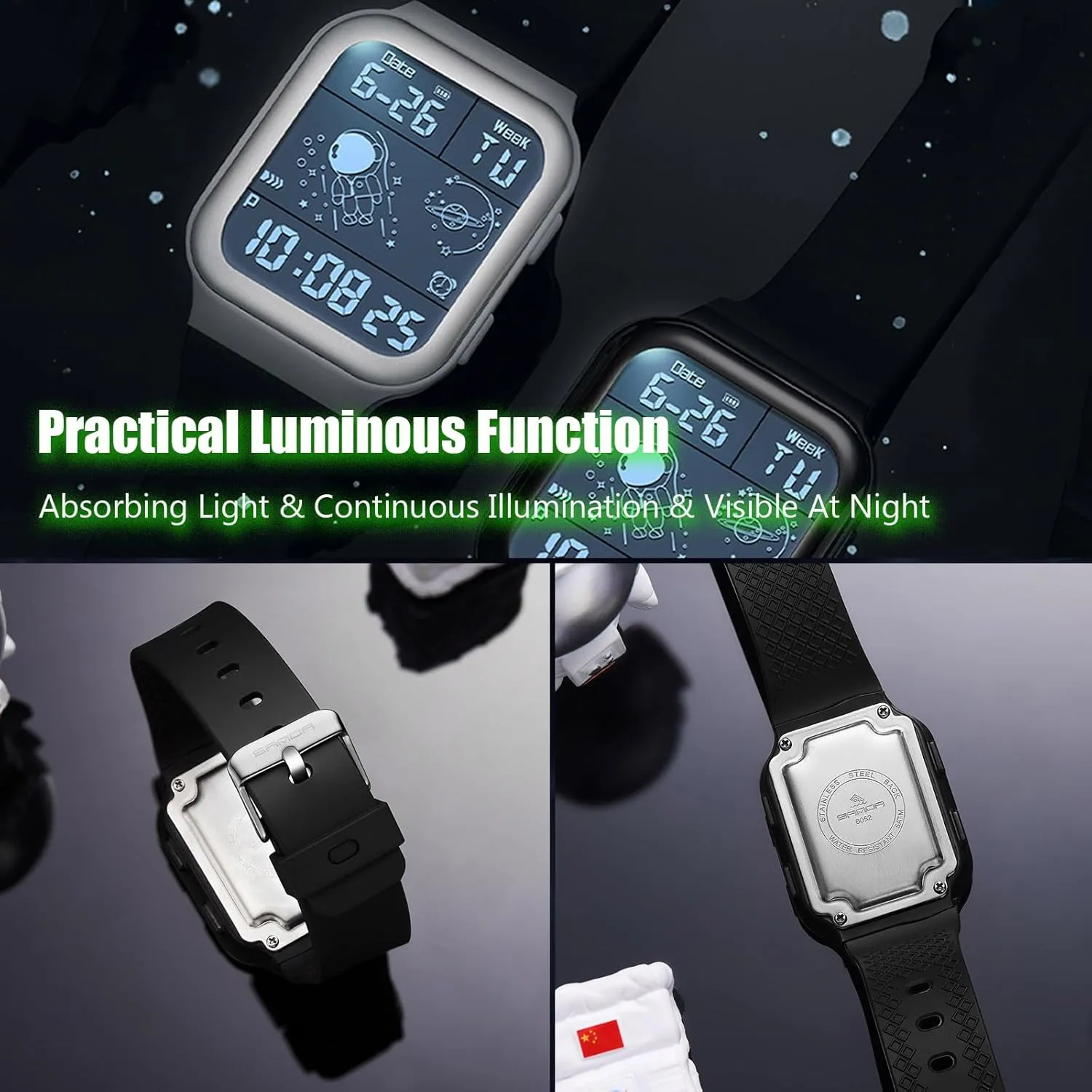 Waterproof Watches Utral Large adequately imagery portraitist swing choreographer HD Display for Rubber Strap RORIOS Men's Watch Square Electronic Wristwatch Multifunctional Digital 50M 