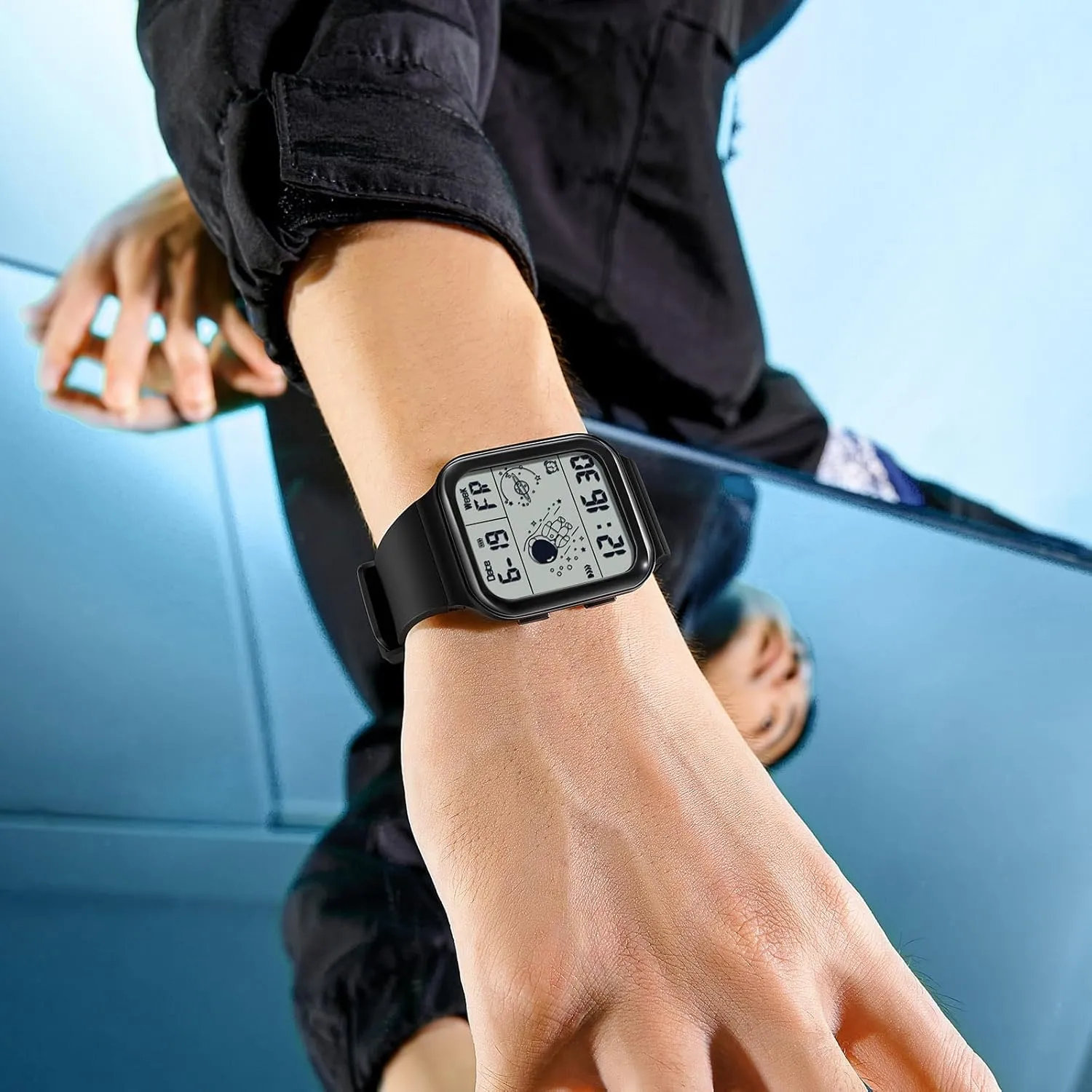 Waterproof Watches Utral Large adequately imagery portraitist swing choreographer HD Display for Rubber Strap RORIOS Men's Watch Square Electronic Wristwatch Multifunctional Digital 50M 