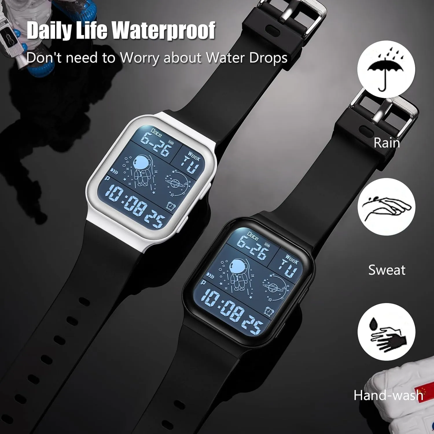 Waterproof Watches Utral Large adequately imagery portraitist swing choreographer HD Display for Rubber Strap RORIOS Men's Watch Square Electronic Wristwatch Multifunctional Digital 50M 