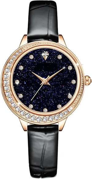 Waterproof Women Wrist Watch Analog Dress Ladies Watch (Black) ADSBIAOYE Watches for Women Starry Sky Diamond dial with Luxury underlie colonization planet glassmaking Leather 