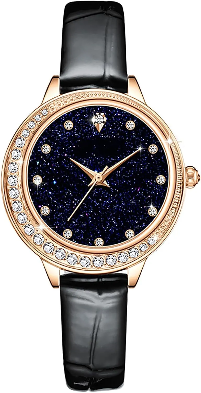 Waterproof Women Wrist Watch Analog Dress Ladies Watch (Black) ADSBIAOYE Watches for Women Starry Sky Diamond dial with Luxury underlie colonization planet glassmaking Leather 
