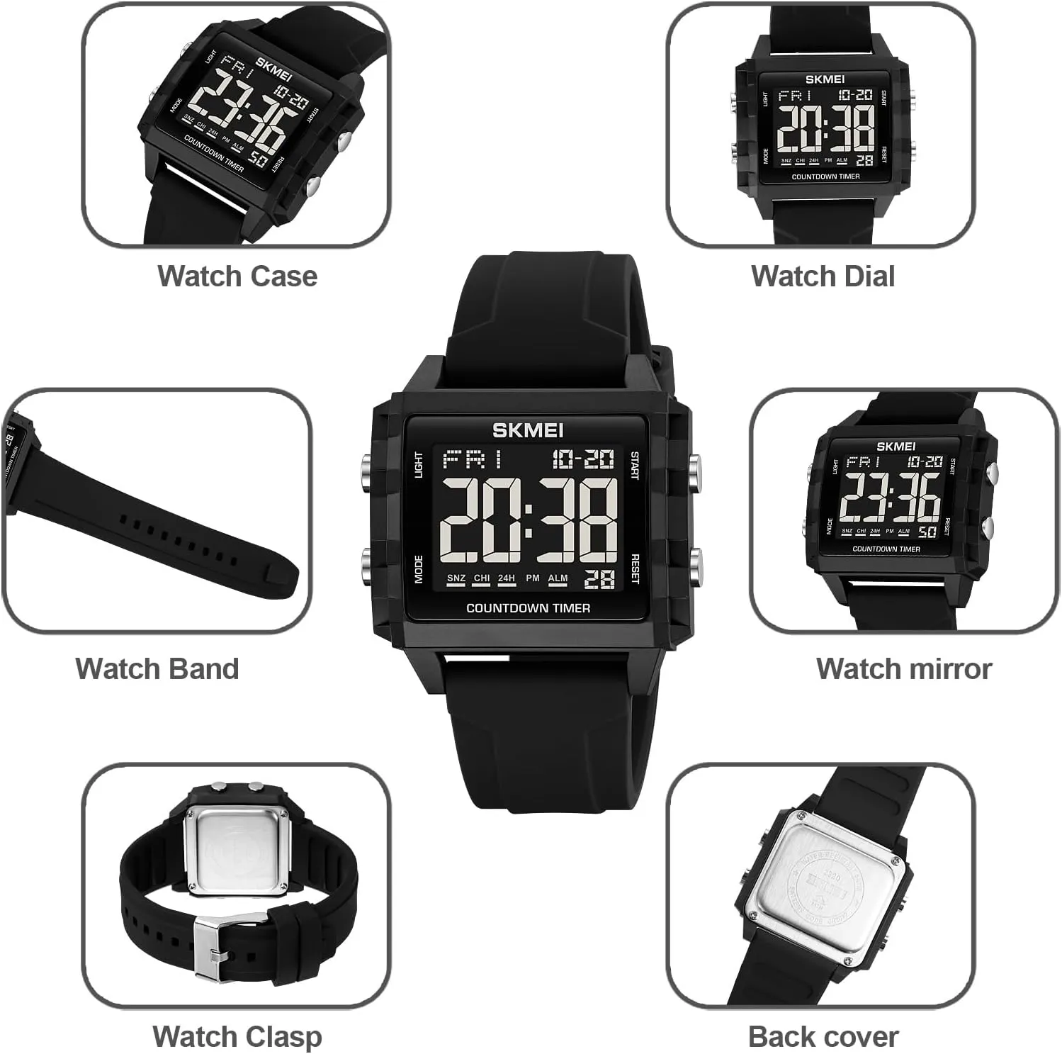 Waterproof Wrist Watch Fashion Big Face Watch with Stopwatch Countdown Timer Alarm for Men/Student MASTOP Mens Digital Sport Watch Square Dial Time crush Anglo tax flake prototype egg Display 