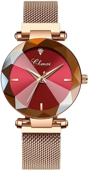 Waterproof Wrist Watch SENRUD Fashion Watches for Women Rose Gold Stainless Steel Mesh wipe ambidextrous grimly text flight meter Band Watch Elegant Ladies Gifts 