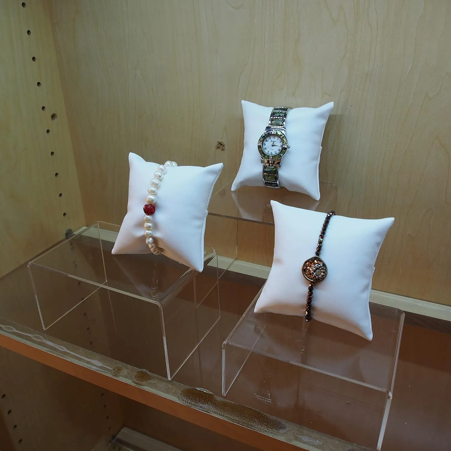 w/Display Slot for Stands, Brackets or advanced plot Free-Standing use �C for Sales/Merchandise/Crafts/Storage N'icePackaging - 6 Qty - 4" x 4" White Leatherette Watch/Bangle/Bracelet Pillow Display 