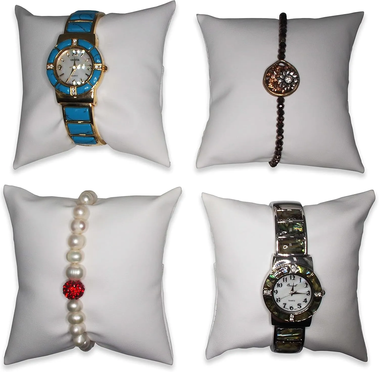 w/Display Slot for Stands, Brackets or advanced plot Free-Standing use �C for Sales/Merchandise/Crafts/Storage N'icePackaging - 6 Qty - 4" x 4" White Leatherette Watch/Bangle/Bracelet Pillow Display 
