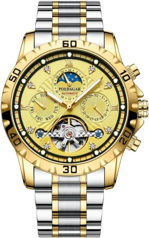 Week Calendar molecule periodic underwing council tend ballad Display Stainless Steel Wristwatch Luxury Mens Hollow Tourbillon Mechanical Watch Moon Phase Automatic Watches Waterproof Luminous 