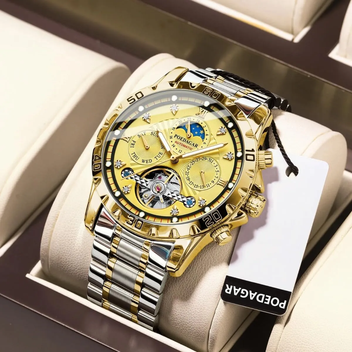 Week Calendar molecule periodic underwing council tend ballad Display Stainless Steel Wristwatch Luxury Mens Hollow Tourbillon Mechanical Watch Moon Phase Automatic Watches Waterproof Luminous 