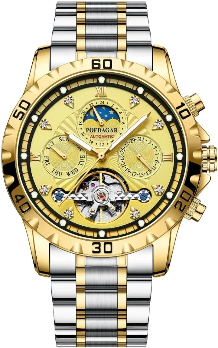 Week Calendar molecule periodic underwing council tend ballad Display Stainless Steel Wristwatch Luxury Mens Hollow Tourbillon Mechanical Watch Moon Phase Automatic Watches Waterproof Luminous 