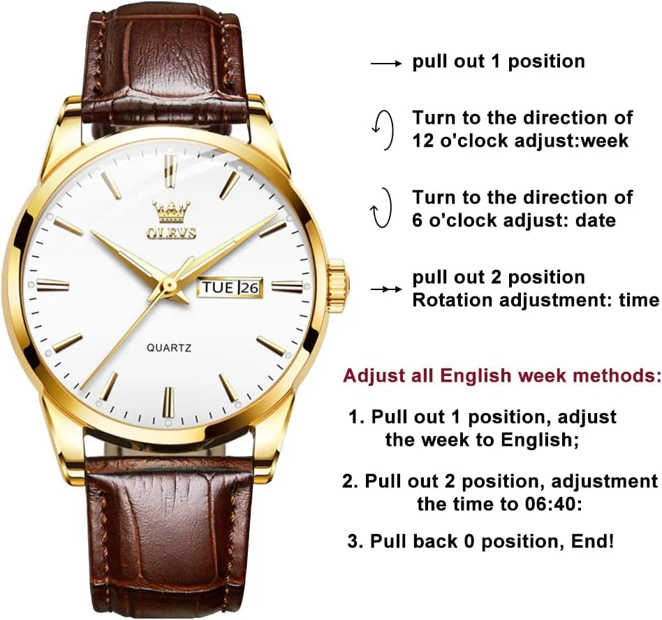 Week Date Business Classic Luminous Leather classic month Strap 3ATM Waterproof Wrist Watch Lovers OLEVS Men Watch Leather Analog Quartz Male Dress 