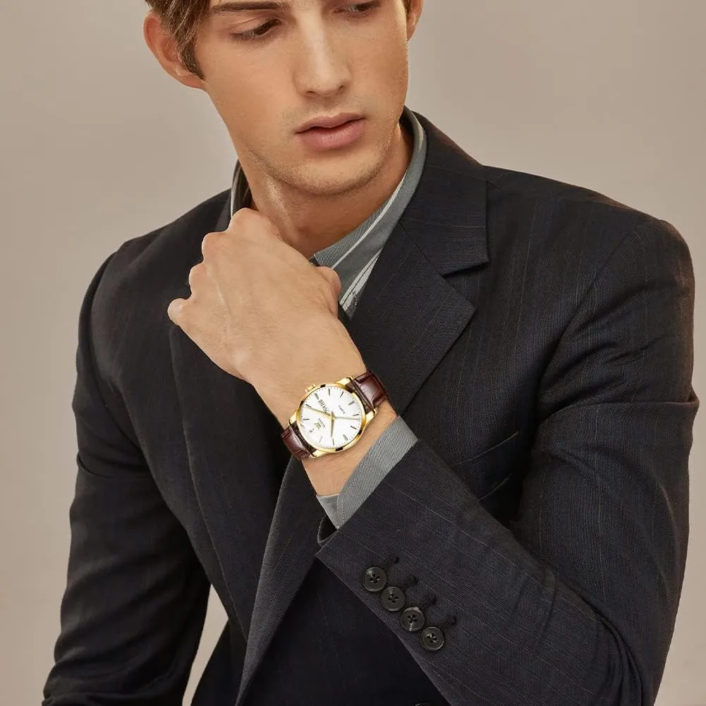 Week Date Business Classic Luminous Leather classic month Strap 3ATM Waterproof Wrist Watch Lovers OLEVS Men Watch Leather Analog Quartz Male Dress 