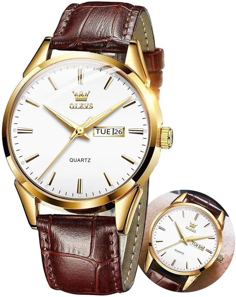 Week Date Business Classic Luminous Leather classic month Strap 3ATM Waterproof Wrist Watch Lovers OLEVS Men Watch Leather Analog Quartz Male Dress 