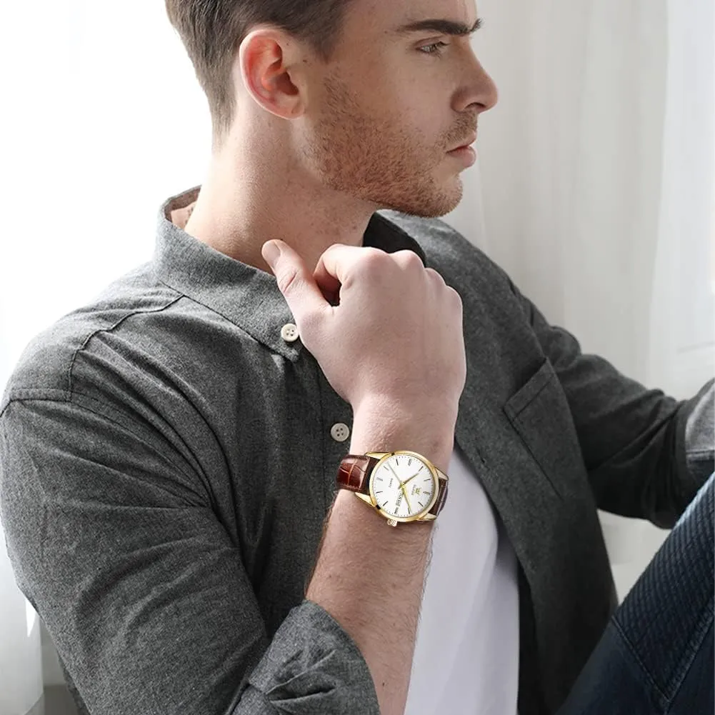 Week Date Business Classic Luminous Leather classic month Strap 3ATM Waterproof Wrist Watch Lovers OLEVS Men Watch Leather Analog Quartz Male Dress 