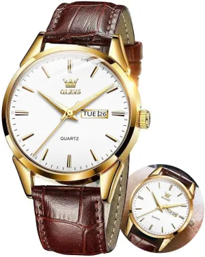 Week Date Business Classic Luminous Leather classic month Strap 3ATM Waterproof Wrist Watch Lovers OLEVS Men Watch Leather Analog Quartz Male Dress 