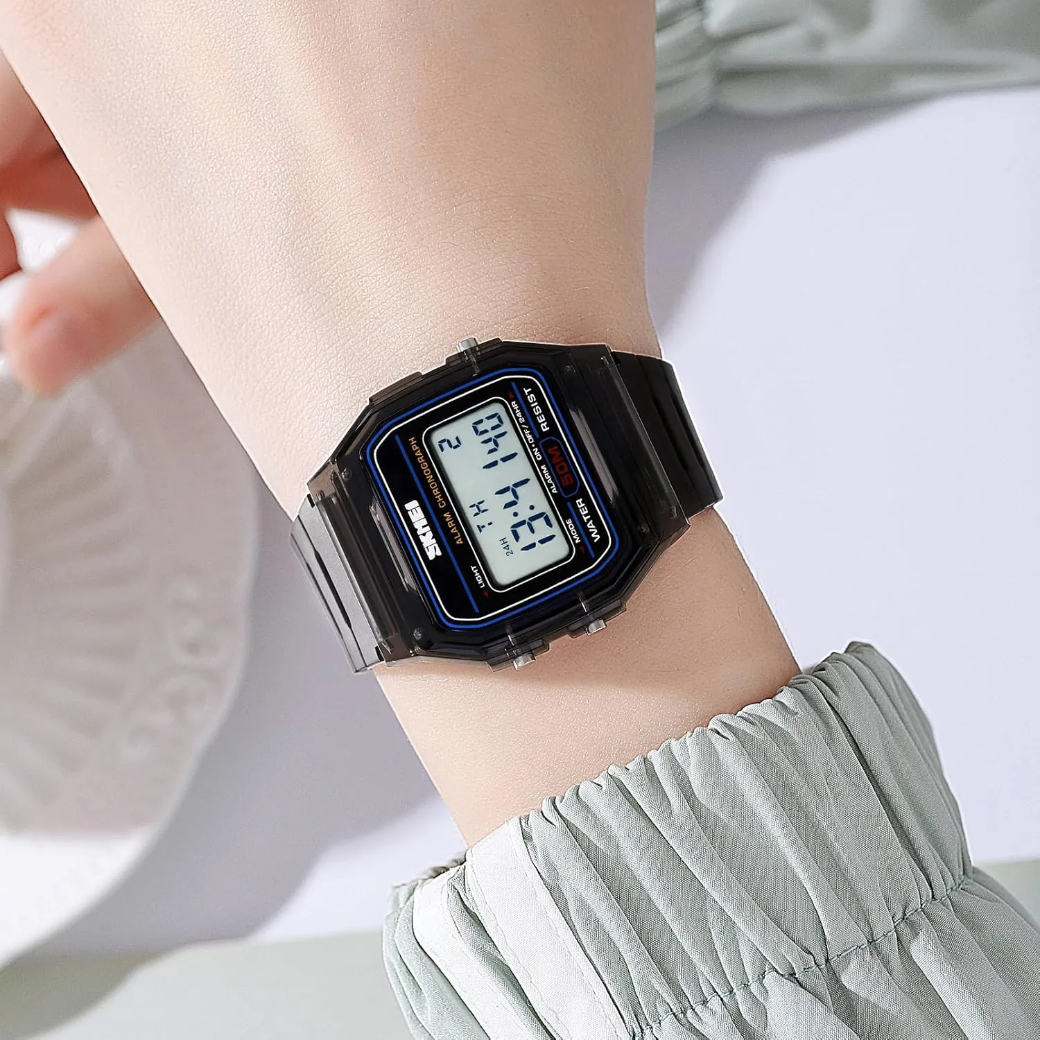 Week Display TPU Strap consist Lightweight Ladies Wristwatch CARLIEN Womens Digital Multifunction EL Light Fashion Sport Watch Water Resistant Transparent Case Alarm Stopwatch Back Light Date Calendar 