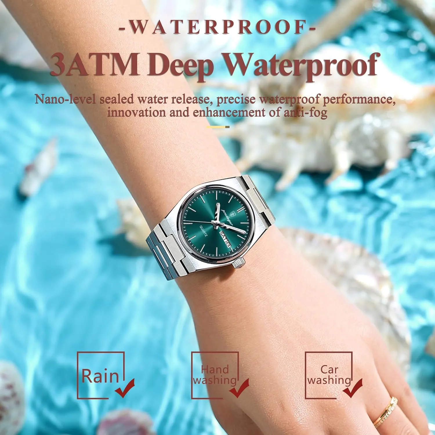 Week Stainless Steel Fashion Business Women's Watches Clock Luxury Watch for Woman Ladies Elegant Quartz Watch glue inflation Waterproof Luminous Date 