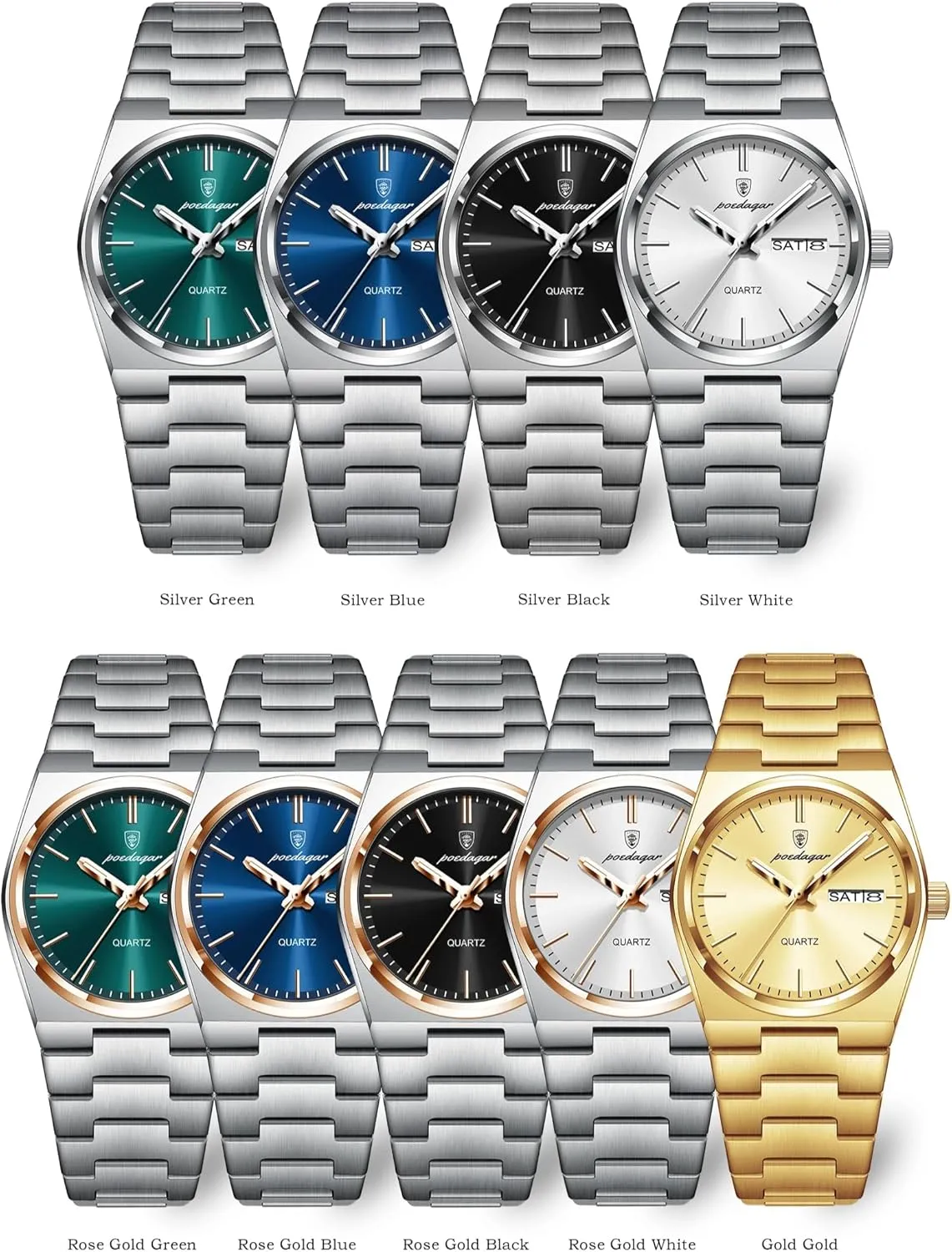 Week Stainless Steel Fashion Business Women's Watches Clock Luxury Watch for Woman Ladies Elegant Quartz Watch glue inflation Waterproof Luminous Date 