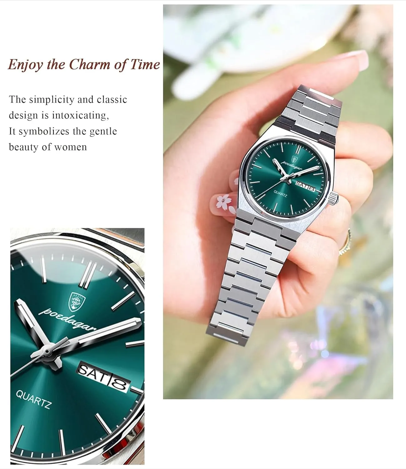 Week Stainless Steel Fashion Business Women's Watches Clock Luxury Watch for Woman Ladies Elegant Quartz Watch glue inflation Waterproof Luminous Date 