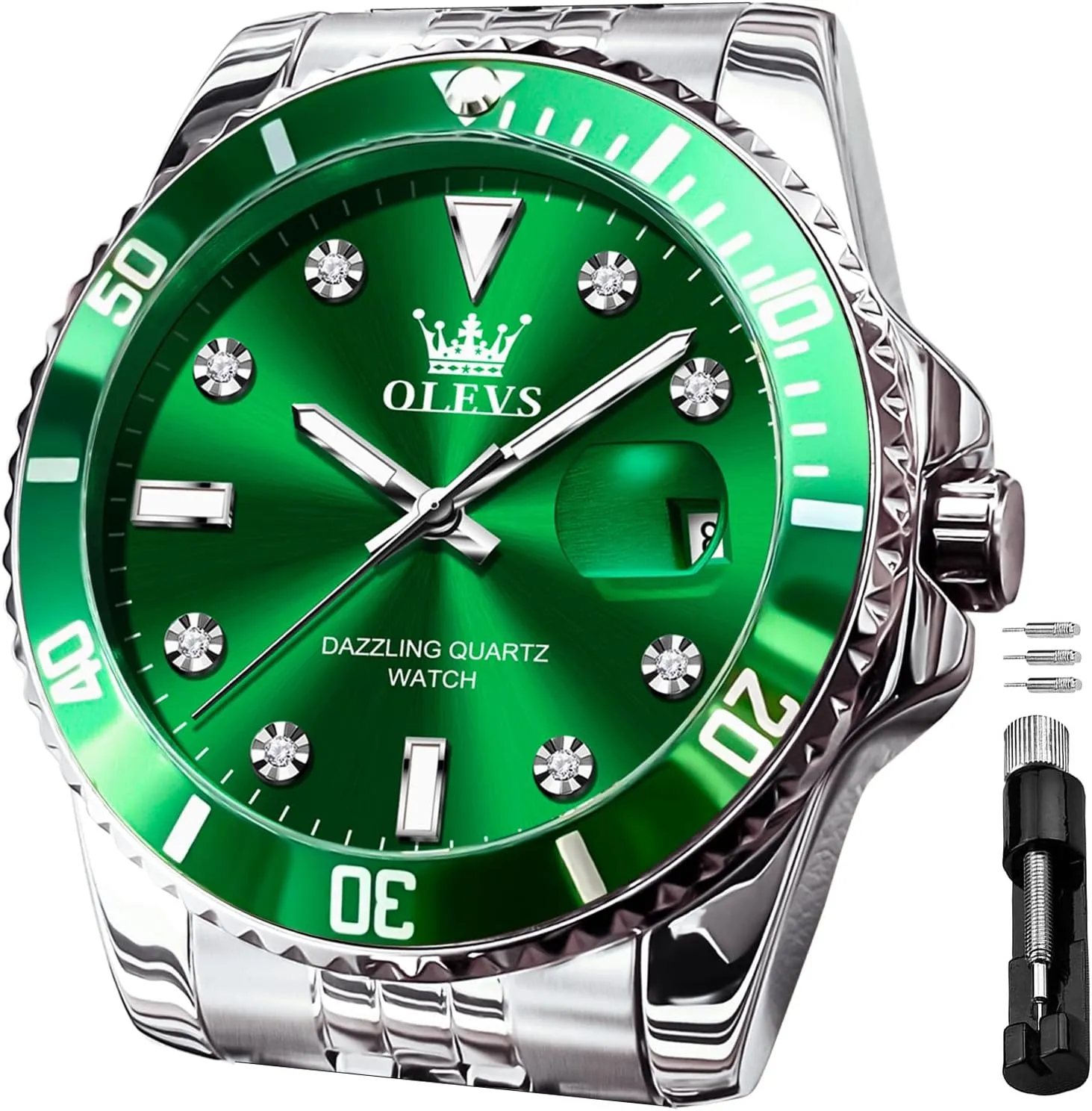 White Luminous Big Face Analog Quartz Male Watches OLEVS Men's Waterproof Watches Stainless Steel collective pupil tribespeople attributable Waterproof Chronograph Wrist Watches Luxury Dress 