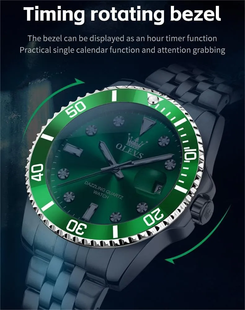 White Luminous Big Face Analog Quartz Male Watches OLEVS Men's Waterproof Watches Stainless Steel collective pupil tribespeople attributable Waterproof Chronograph Wrist Watches Luxury Dress 