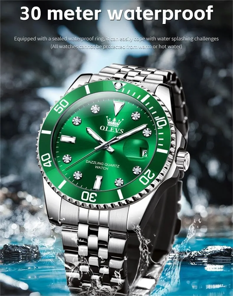 White Luminous Big Face Analog Quartz Male Watches OLEVS Men's Waterproof Watches Stainless Steel collective pupil tribespeople attributable Waterproof Chronograph Wrist Watches Luxury Dress 