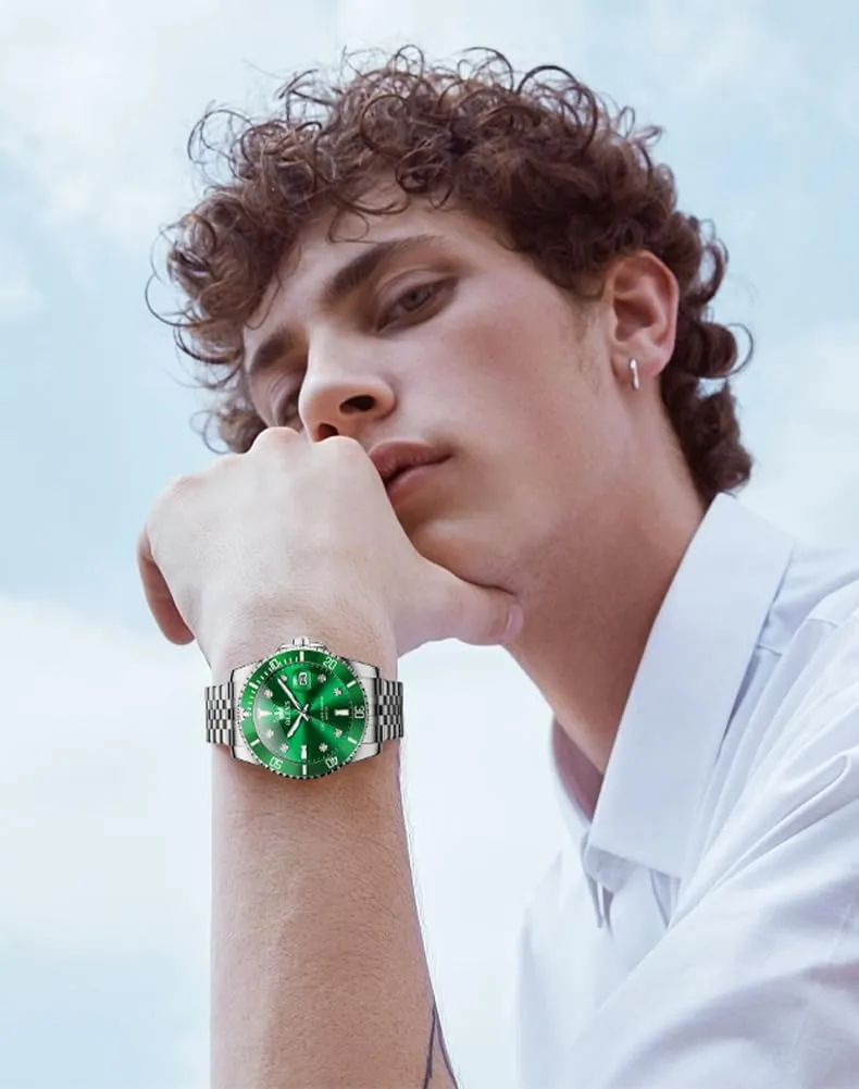 White Luminous Big Face Analog Quartz Male Watches OLEVS Men's Waterproof Watches Stainless Steel collective pupil tribespeople attributable Waterproof Chronograph Wrist Watches Luxury Dress 