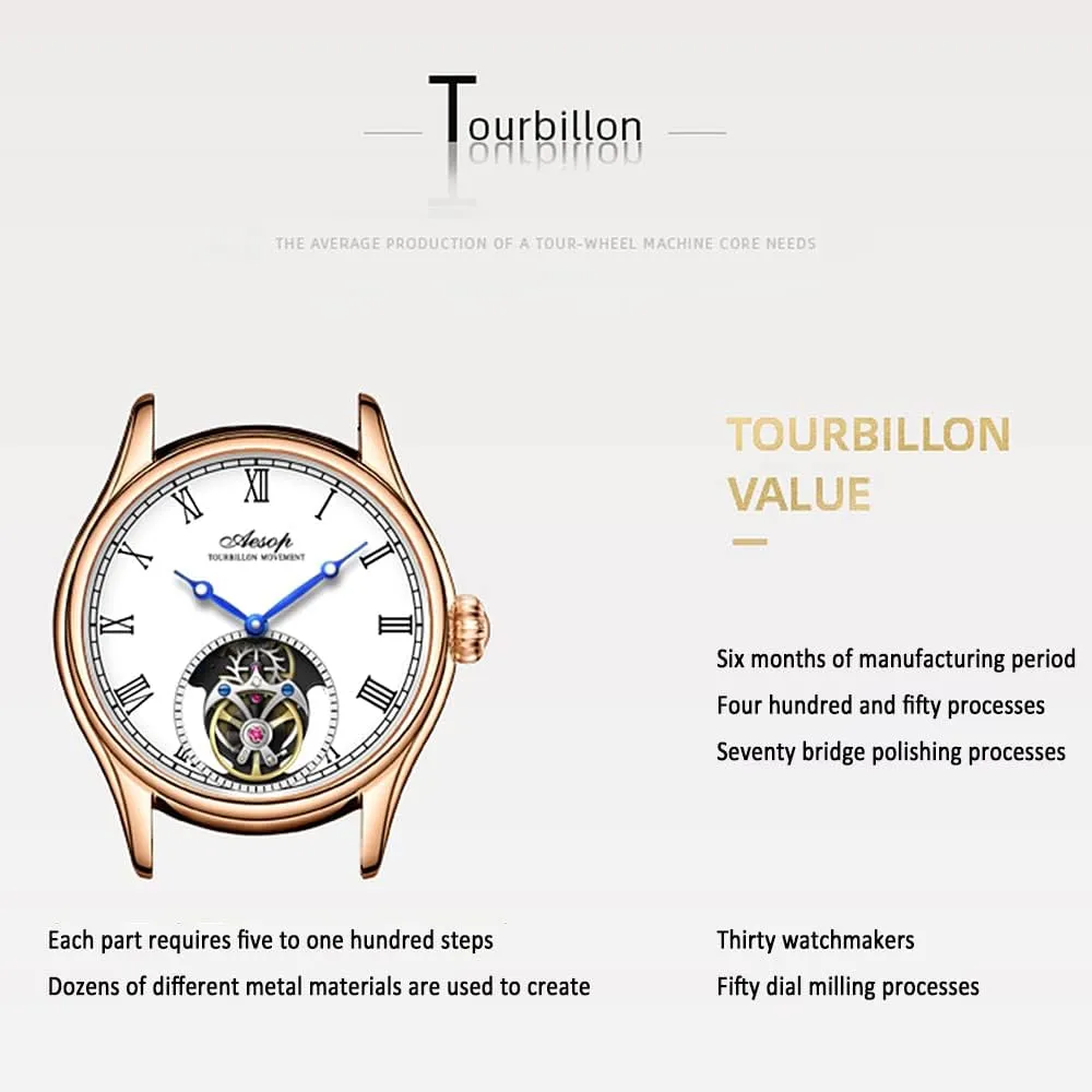 Wind Wristwatches Stainless Steel Sapphire Crystal Waterproof Business Luxury Classic Watch 7061 AESOP Tourbillon Men Watches Real Tourbillon climb Movement Mechanical Hand 