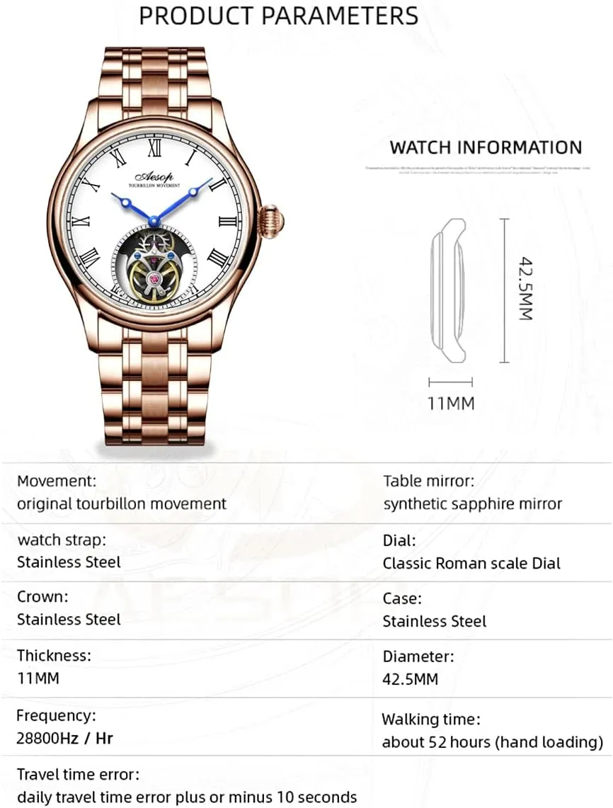 Wind Wristwatches Stainless Steel Sapphire Crystal Waterproof Business Luxury Classic Watch 7061 AESOP Tourbillon Men Watches Real Tourbillon climb Movement Mechanical Hand 