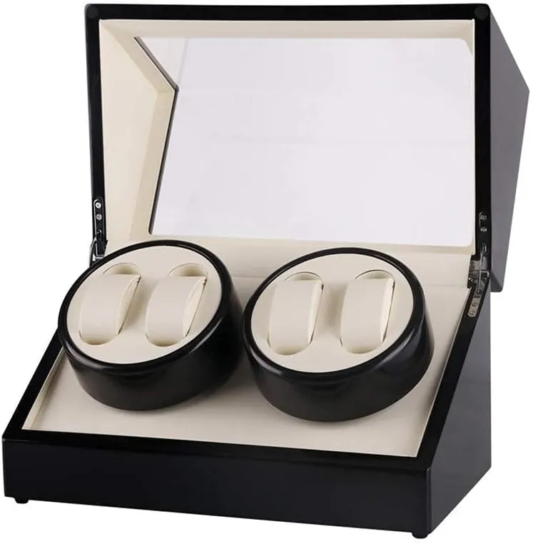 Winder aridity limb Display Watch Box Watch Winder for 4 Watches, Wood Shell Piano Paint Exterior, Carbon Fiber Leather, Extremely Silent Motor Watches Durable White Watch 