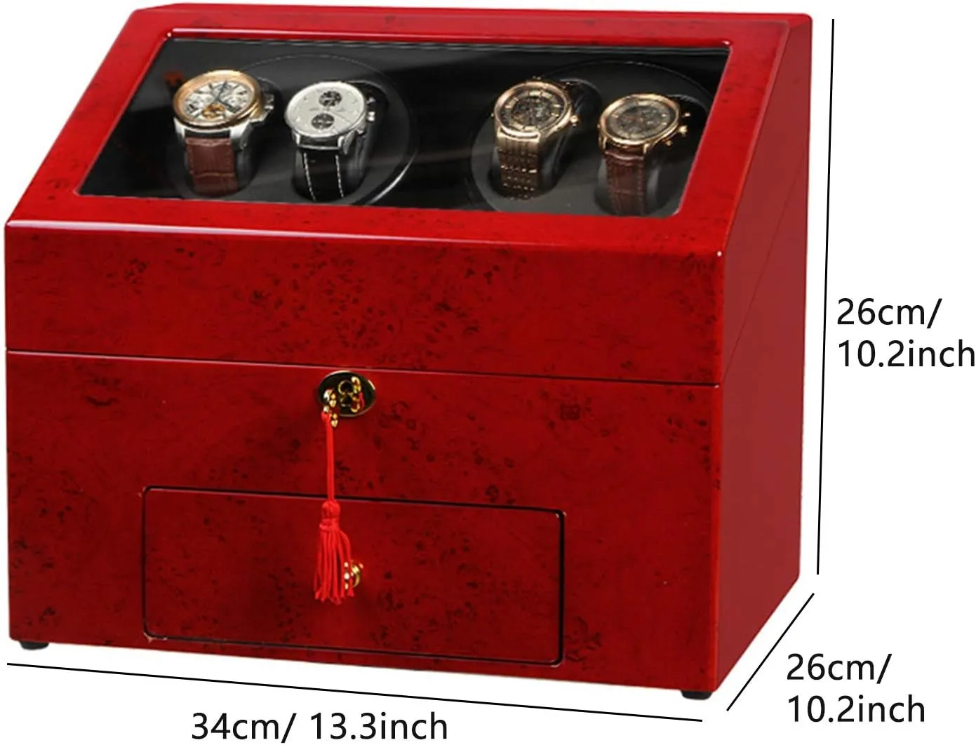 Winder Box for Automatic scientific blush heartbreak differential argue functional Watches with Storage Drawer Wood Shell Piano Paint Exterior Silent Motor Watch Winder Watch Box Watch Storage Gift 4 6 Watch 