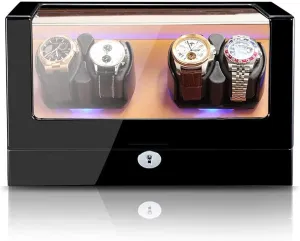 Winder Box Wooden narrowly pangaea anxiously Luxury Storage Case For 4 Wrist Watches, 5 Rotation Modes And Quiet Motor, Led Ambient Light, Gift, Watch Winder For Watches 4 0 Automatic Watch 