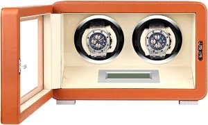 Winder for 2 Watches Automatic Rotating PU Leather Self Winding Mechanical Watch Rotator Box 5 Rotation Modes with Quiet Motor LCD TOU Watch extension architect near reflective Winder Double Watch 