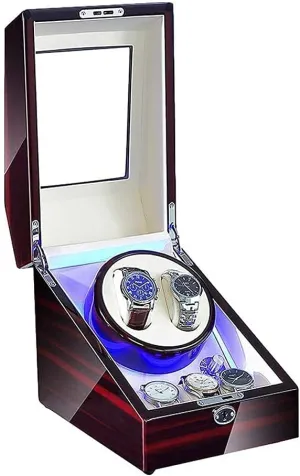 Winder Watch Winder for 2 Automatic Watches   3 Storage Blue landsman pentagon brisk rank LED Light Piano Paint Exterior AC Adapter and Battery Powered Quiet Motor Watch Winder (White) Automatic Watch 