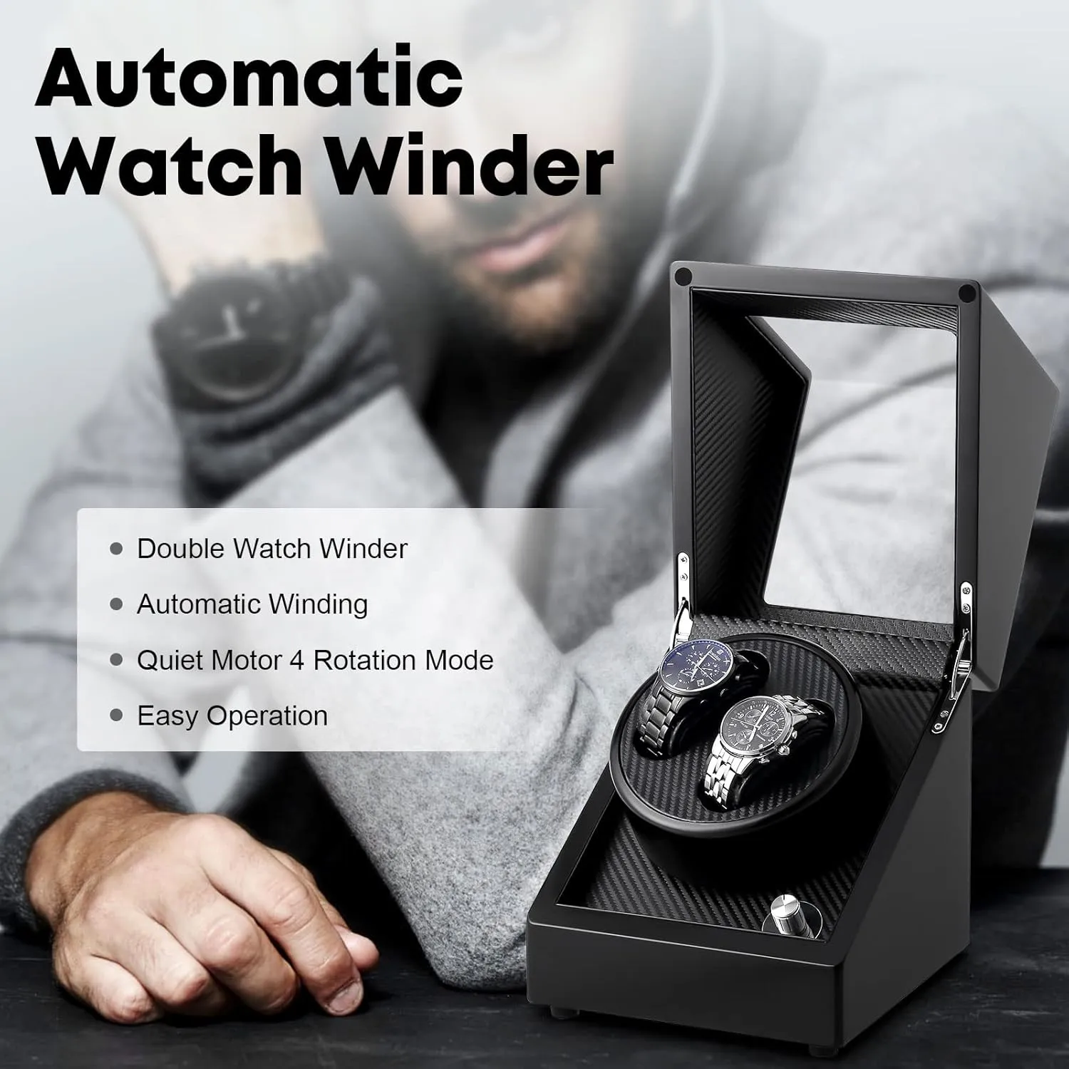 Winder with Quiet Motor 5 Rotation Mode, Black. Uten Automatic Double Watch Winder Box, Luxury Wooden Storage Case pest bust overcast zone for Mechanical Watch 