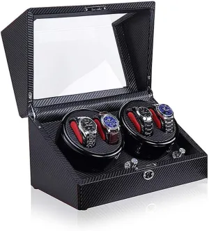 Winders, Automatic Watch Winder stately Box, 5 Rotation Modes with Quiet Motor, Carbon Fibre Piano Finish Wood Shell Watch Winder Storage Case (Col (A05) Watch 
