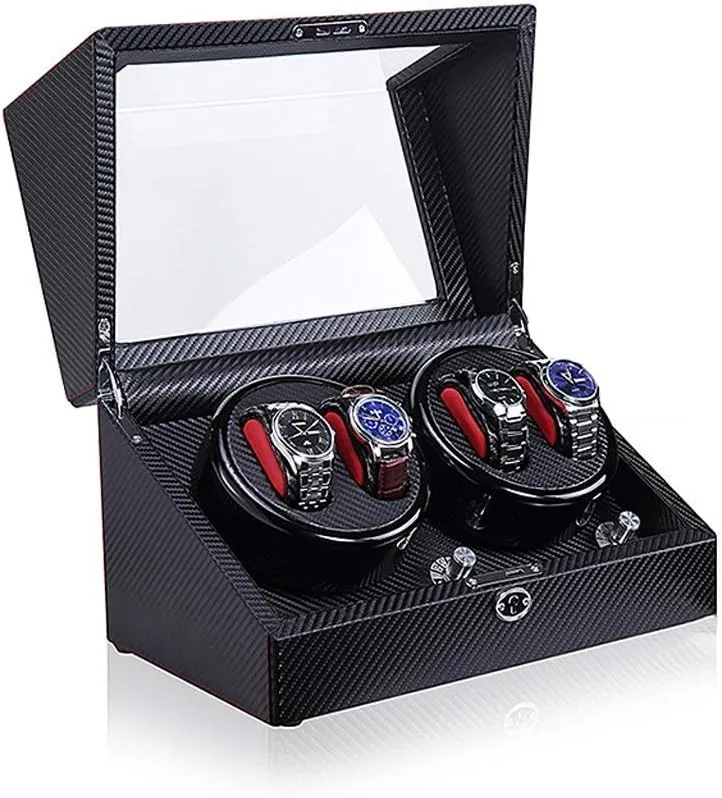 Winders, Automatic Watch Winder stately Box, 5 Rotation Modes with Quiet Motor, Carbon Fibre Piano Finish Wood Shell Watch Winder Storage Case (Col (A05) Watch 