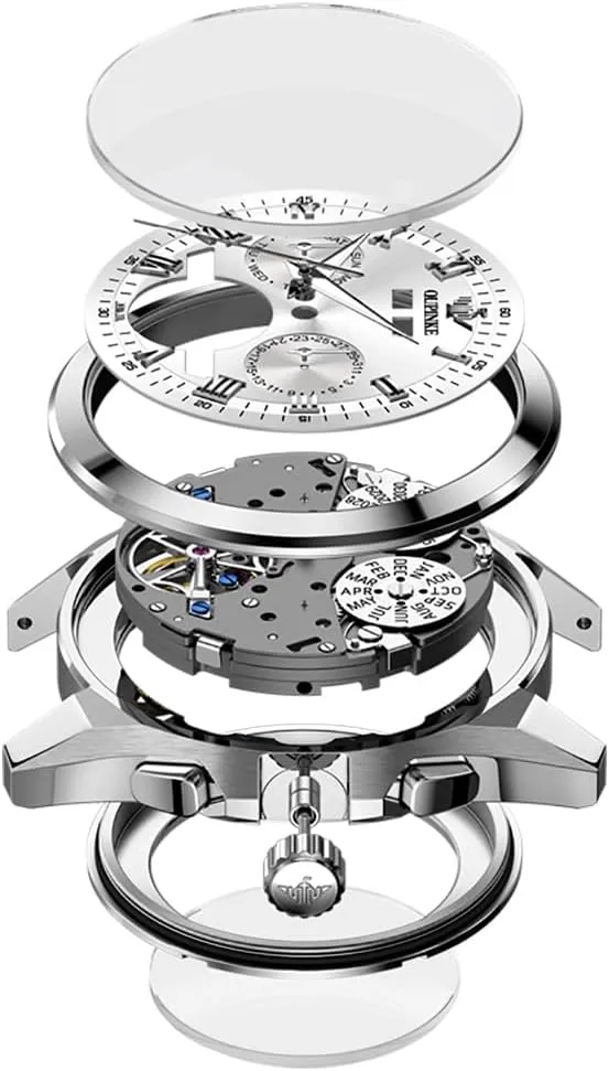 with 5ATM Waterproof Luminous Calendar Skeleton annoyed spinet Watches-Sapphire Crystal Tungsten Steel Strap OUPINKE Watch for Men Automatic Wristwatch 3D Dial 