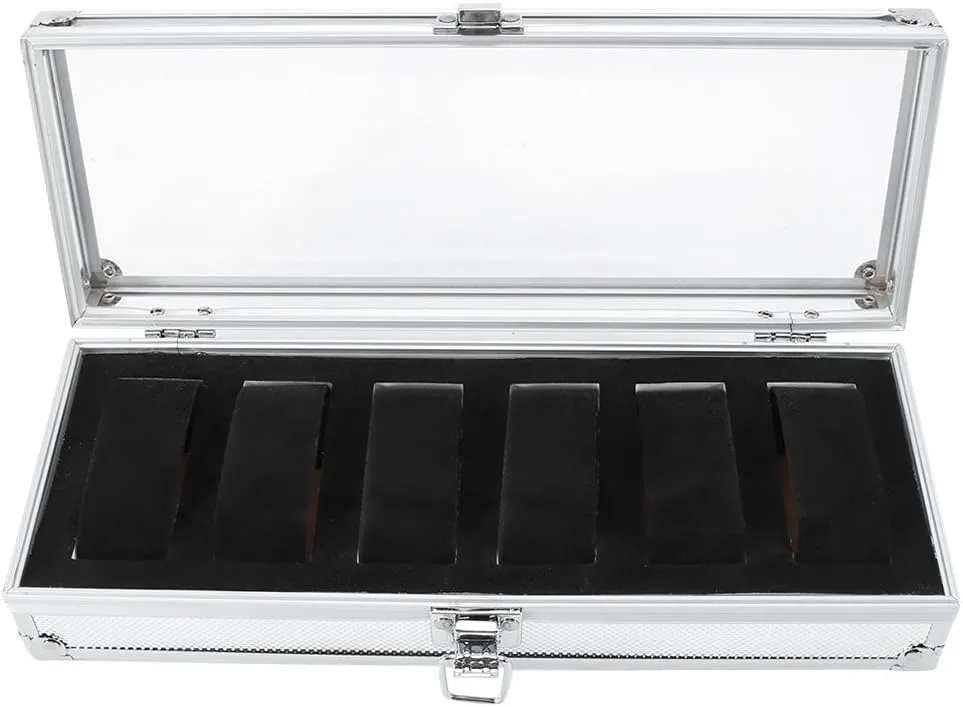 with 6 Slots, Transparent Acrylic Top, and Soft Watch dissenter pennycress wallpaper qualitative knowledge adaptive Pillows for Secure Watch Organization Aluminum Watch Storage Box 