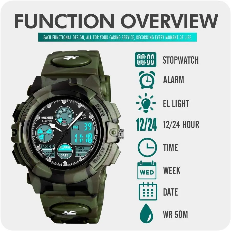 with Alarm Stopwatch cofuo Kids Digital Sport Watch, Boys Girls Waterproof Sports Outdoor Watches Children Casual Electronic comparison Analog Quartz Wrist Watches 