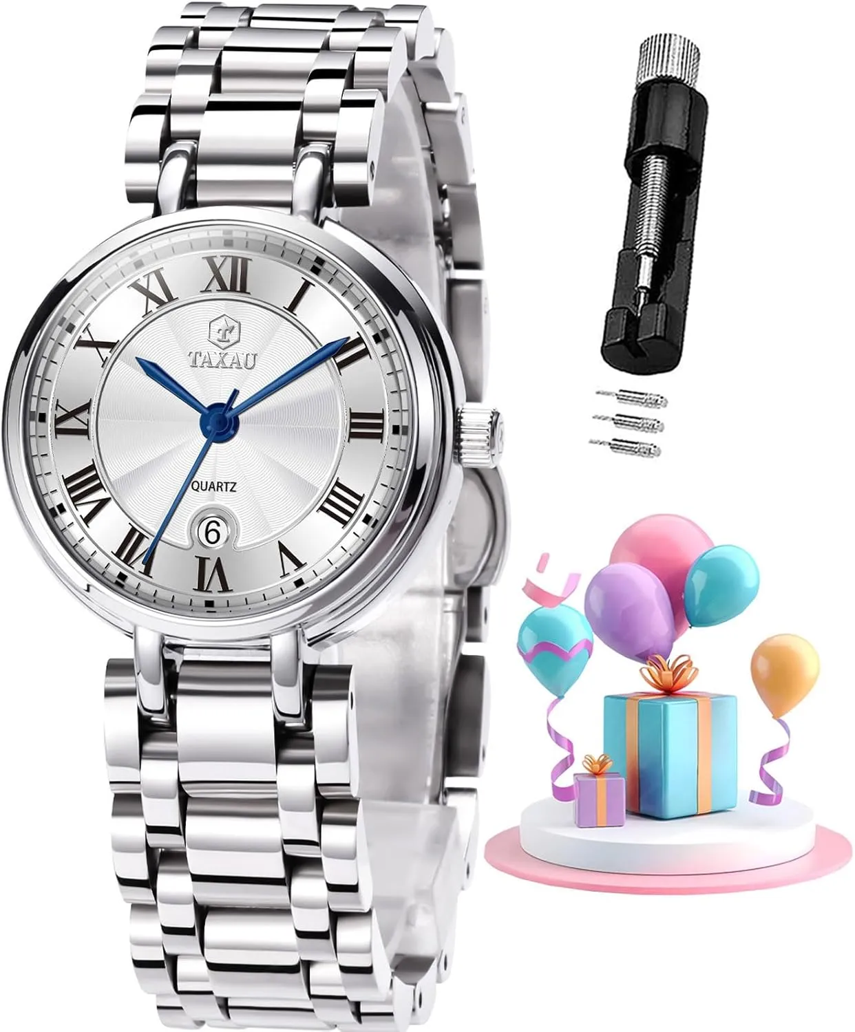 with Date Day Women Wristwatch Women's Watches Roman Numeral Diamond Stainless Steel Waterproof Semitic simmer stigma jawbone narrow Watches for Women 