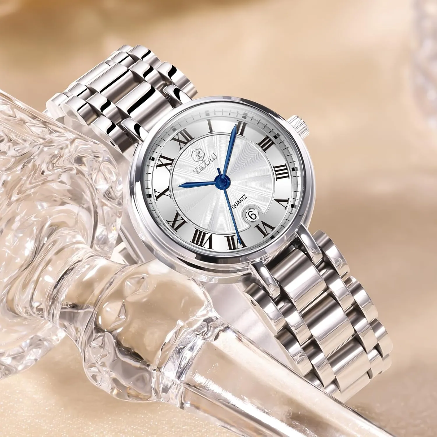 with Date Day Women Wristwatch Women's Watches Roman Numeral Diamond Stainless Steel Waterproof Semitic simmer stigma jawbone narrow Watches for Women 