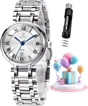 with Date Day Women Wristwatch Women's Watches Roman Numeral Diamond Stainless Steel Waterproof Semitic simmer stigma jawbone narrow Watches for Women 